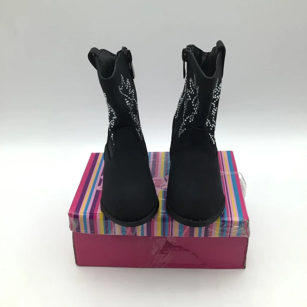 Link Toddler Girls Black Rhinestone Western Cowboy Boots CREEK-48KA Size 7 NEW